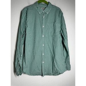 St.Johns Bay Mens Green Gingham Plaid Long Sleeve Shirt Comfort Flex Sz L